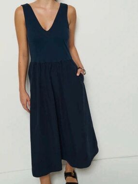 Nation Daria Dress - Navy V Neck midi dress